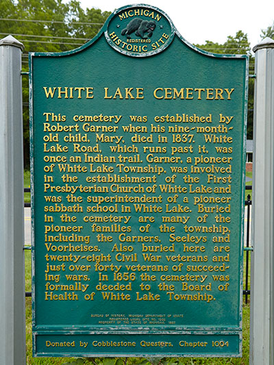 White Lake Cemetery state historical marker. Image ©2014 Look Around You Ventures, LLC.